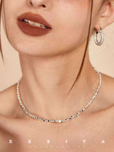 wearing Mini Cube Silver Necklace
